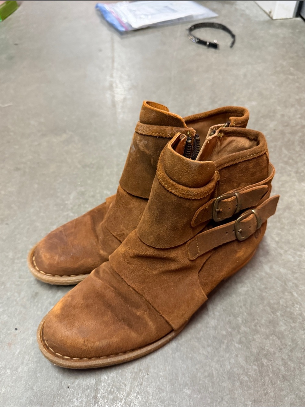 Born Brown Suede Ankle Boots with Buckle Straps